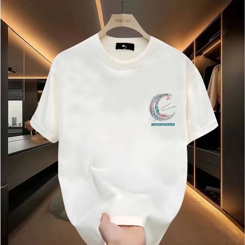Ανδρικό T‑shirt από βαμβάκι με τύπωμα γραμμάτων, κοντό μανίκι, καλοκαιρινή άνετη γραμμή, σε plus size, casual.