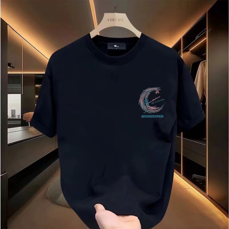 Ανδρικό T‑shirt από βαμβάκι με τύπωμα γραμμάτων, κοντό μανίκι, καλοκαιρινή άνετη γραμμή, σε plus size, casual.