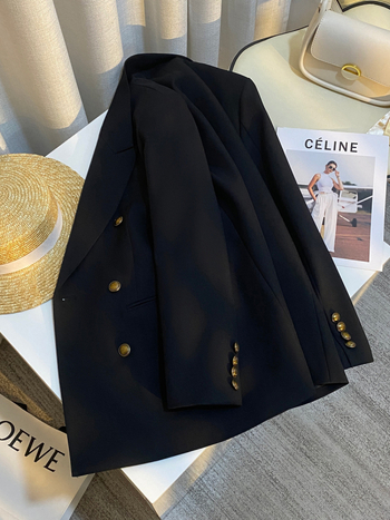Γυναικείο μαύρο blazer με υφή υψηλής ποιότητας, κομψό σακάκι για άνοιξη-φθινοπωρινό, στυλ Χονγκ Κονγκ.