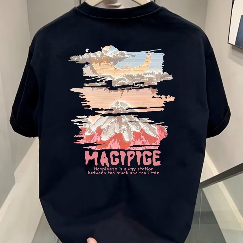 Ανδρικό κοντομάνικο T‑shirt από 100% βαμβάκι, καλοκαίρι 2024, casual με τύπωμα καρτούν