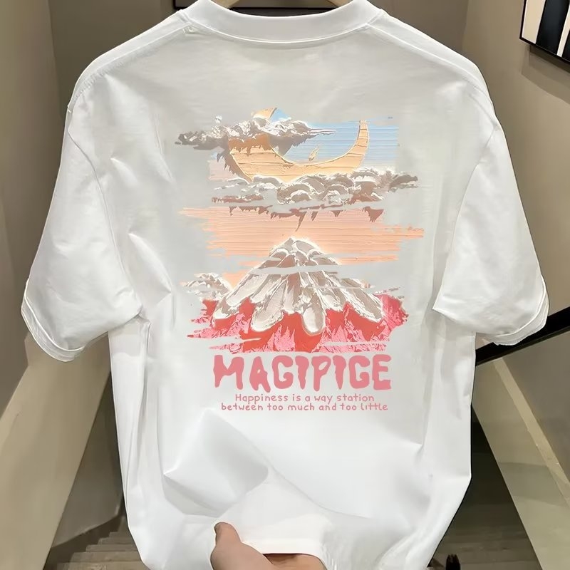 Ανδρικό κοντομάνικο T‑shirt από 100% βαμβάκι, καλοκαίρι 2024, casual με τύπωμα καρτούν