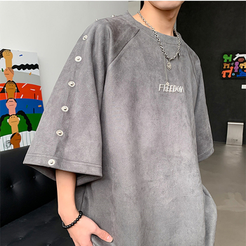 Chen Shida Ανδρικό κοντομάνικο T-shirt για το καλοκαίρι, άνετη γραμμή, στρογγυλός λαιμός, καθημερινό streetwear