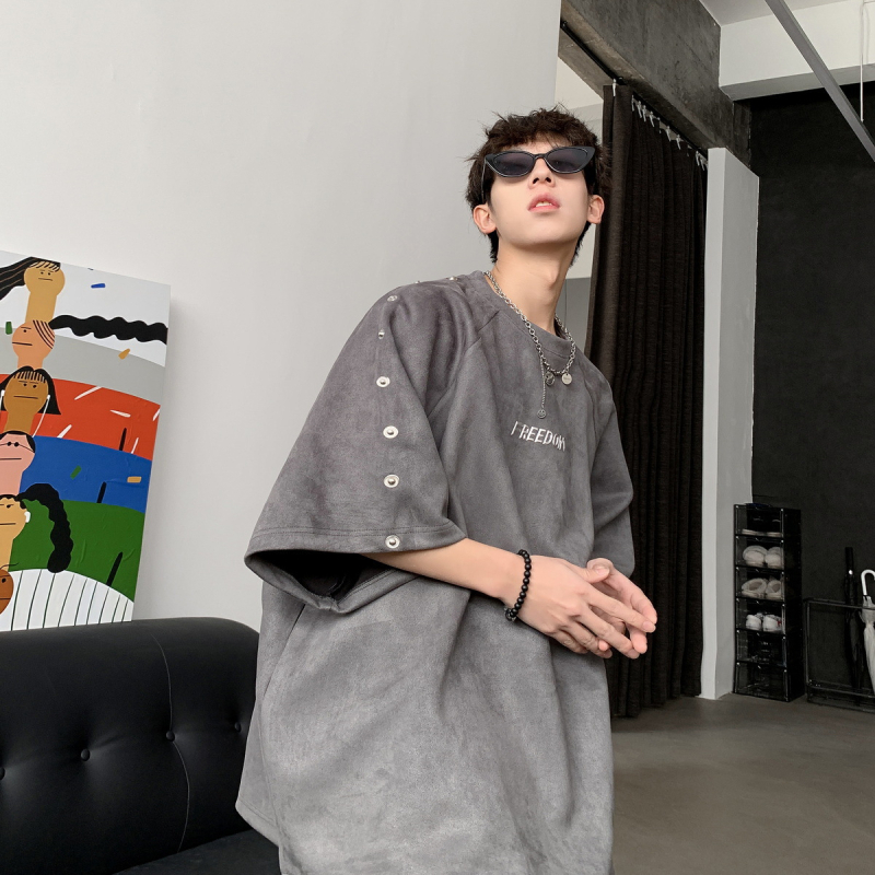 Chen Shida Ανδρικό κοντομάνικο T-shirt για το καλοκαίρι, άνετη γραμμή, στρογγυλός λαιμός, καθημερινό streetwear