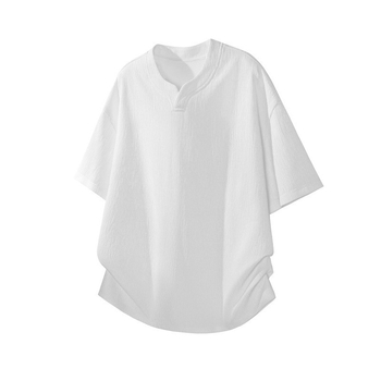 Μαύρο ανδρικό T-shirt με υφή και V-λαιμό, κοντό μανίκι, άνοιξη, καθαρός street style, στυλ παλιών χρημάτων, αίσθηση πολυτέλειας