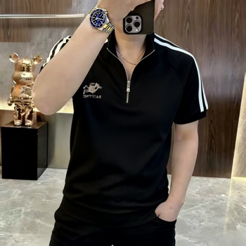 2026 Νέα υψηλής ποιότητας T‑shirt με στάντ κολάρο, μισο-φερμουάρ, κοντό μανίκι, κεντημένο, για άνδρες – καλοκαιρινή μόδα