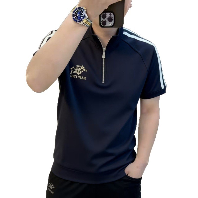 2026 Νέα υψηλής ποιότητας T‑shirt με στάντ κολάρο, μισο-φερμουάρ, κοντό μανίκι, κεντημένο, για άνδρες – καλοκαιρινή μόδα