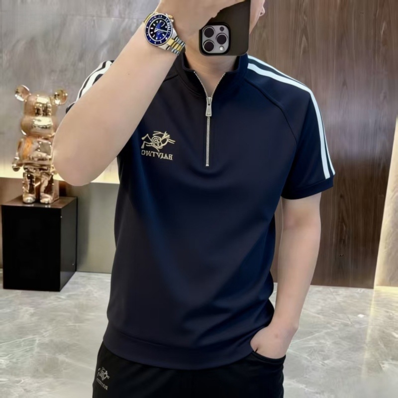 2026 Νέα υψηλής ποιότητας T‑shirt με στάντ κολάρο, μισο-φερμουάρ, κοντό μανίκι, κεντημένο, για άνδρες – καλοκαιρινή μόδα