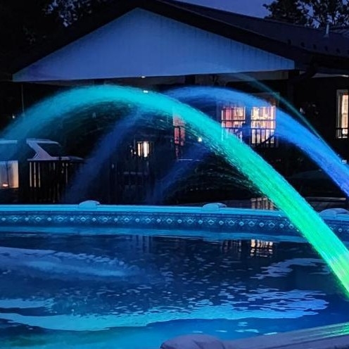 RGB LED светлина за басейн с фонтан, патентована в САЩ, водоустойчива за ограда на надземен басейн, 360° осветление