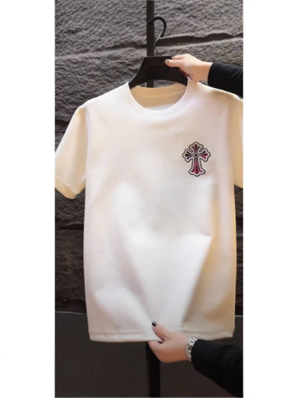 Ανδρική κοντομάνικη μπλούζα T‑shirt από 100% βαμβάκι με κέντημα, μοντέρνα και καθημερινή