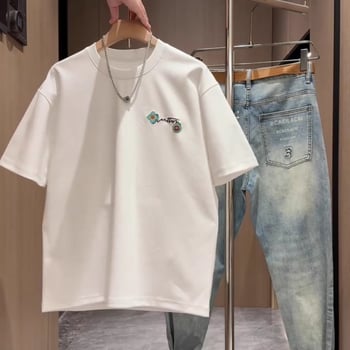 Ανδρικό καλοκαιρινό κοντομάνικο T‑shirt, μινιμαλιστικό στυλ, στρογγυλή λαιμόκοψη, κομψό σύγχρονο look