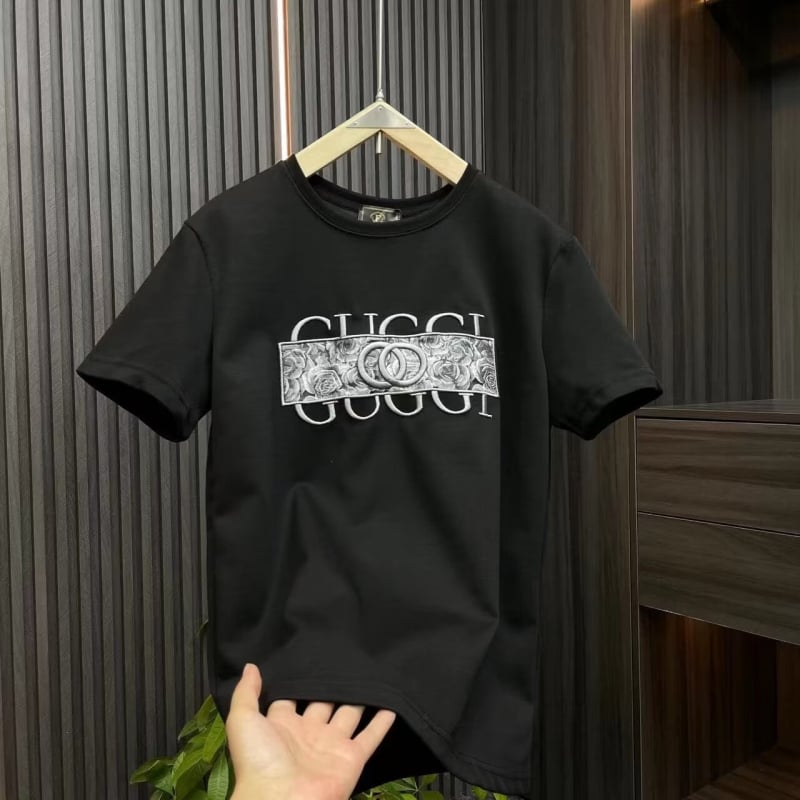 Αντρικό βαμβακερό T-shirt με κοντά μανίκια και εκτύπωση με γράμματα, στρογγυλός λαιμός, καλοκαιρινό χαλαρό στιλ