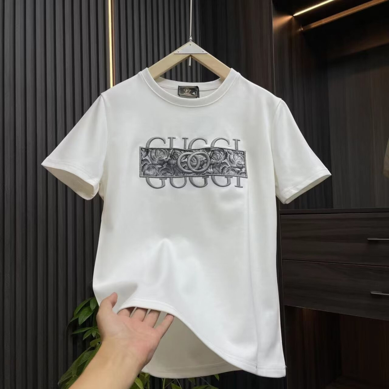 Αντρικό βαμβακερό T-shirt με κοντά μανίκια και εκτύπωση με γράμματα, στρογγυλός λαιμός, καλοκαιρινό χαλαρό στιλ