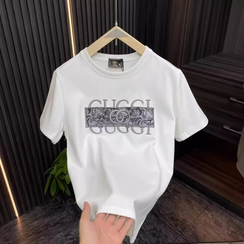 Αντρικό βαμβακερό T-shirt με κοντά μανίκια και εκτύπωση με γράμματα, στρογγυλός λαιμός, καλοκαιρινό χαλαρό στιλ