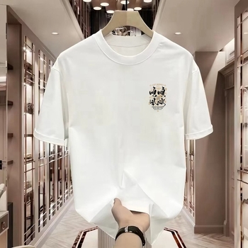 Ανδρικό καλοκαιρινό βαμβακερό T‑shirt με στρογγυλό λαιμό, κοντά μανίκια, χαλαρή γραμμή, εκτύπωση καρτούν
