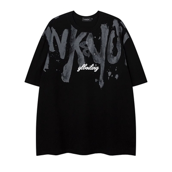 Αμερικανικού στυλ αντρικό κοντομάνικο T-shirt από βαρύ βαμβάκι, καλοκαίρι, έμπνευση χιπ-χοπ, με μεγάλα γράμματα