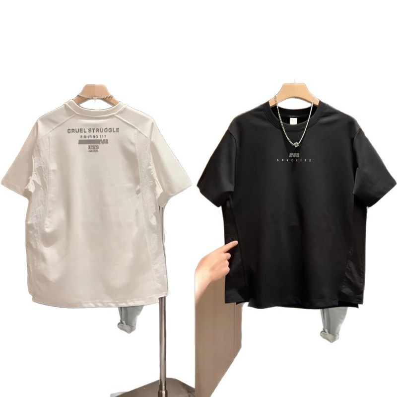 Ανδρικό κοντομάνικο T-shirt καλοκαιρινό, δομημένος πάνελ σχεδιασμός, μινιμαλιστικό στυλ, υψηλής ποιότητας εμφάνιση, κομψή και ευέλικτη casual χρήση.
