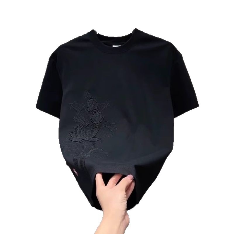 Καλοκαιρινή κοντομάνικη μπλούζα με κέντημα σε εθνικό στυλ, στρογγυλός λαιμός, slim fit, γεωμετρικό μοτίβο