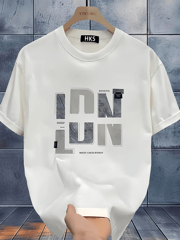 Ανδρικό T-shirt καλοκαιρινό από βαμβάκι, κοντομάνικο, 220 g, βαρύ ύφασμα, διπλό νήμα, χαλαρή εφαρμογή, εκτύπωση με χαρακτήρες καρτούν