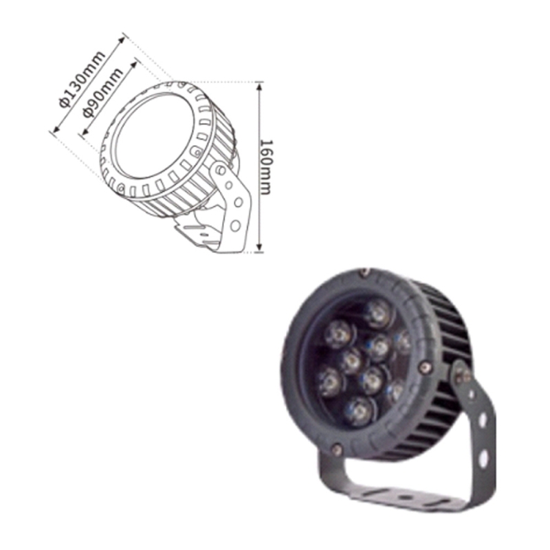 IP65 αδιάβροχος προβολέας LED για αυλές, δέντρα και τοπίο με βίλα, 24V, 18 LED, 3000K ζεστό λευκό, αλουμινένιο περίβλημα, διαστάσεις 180×230 mm, βάρος 2 kg, 50 000 ώρες.