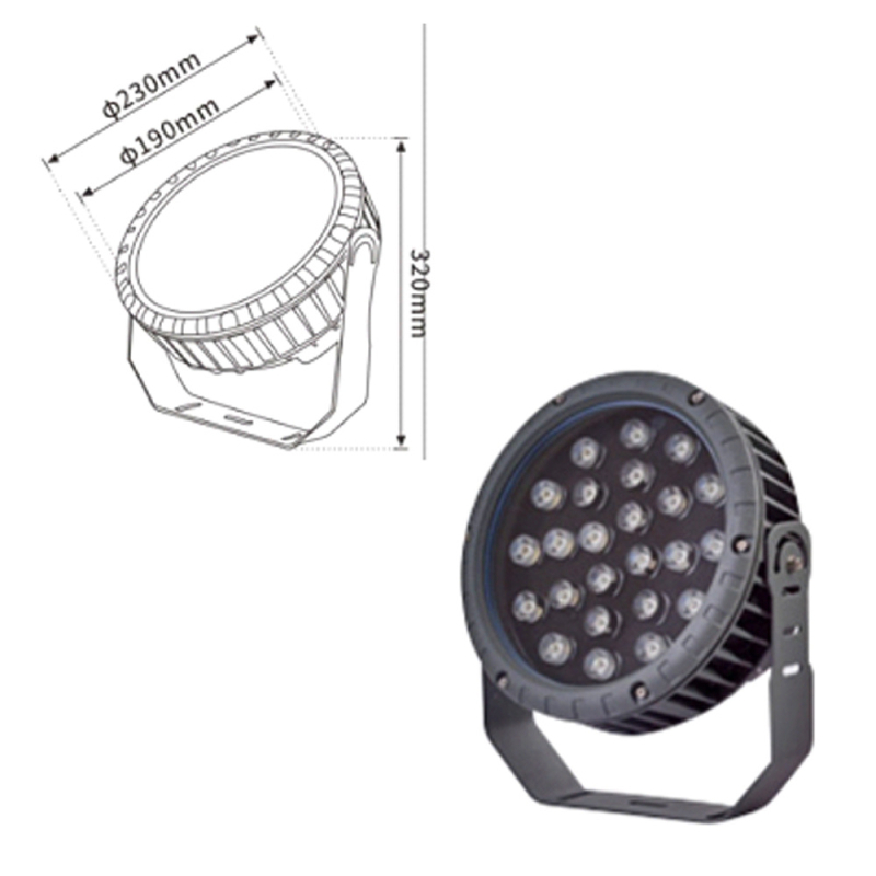 IP65 αδιάβροχος προβολέας LED για αυλές, δέντρα και τοπίο με βίλα, 24V, 18 LED, 3000K ζεστό λευκό, αλουμινένιο περίβλημα, διαστάσεις 180×230 mm, βάρος 2 kg, 50 000 ώρες.