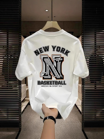 Ανδρική κοντομάνικη βαμβακερή T‑shirt μονόχρωμη για το καλοκαίρι, γεωμετρικό μοτίβο εκτύπωσης, ελαφρύ πολυτελές στυλ