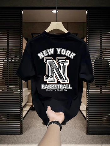 Ανδρική κοντομάνικη βαμβακερή T‑shirt μονόχρωμη για το καλοκαίρι, γεωμετρικό μοτίβο εκτύπωσης, ελαφρύ πολυτελές στυλ