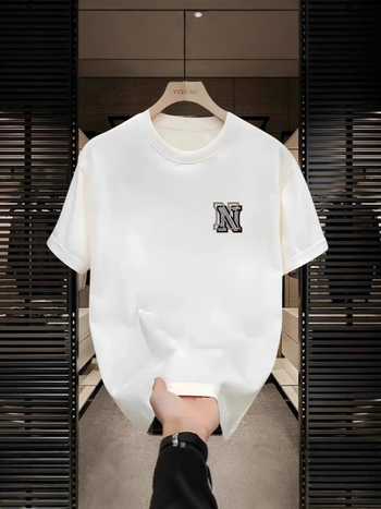 Ανδρική κοντομάνικη βαμβακερή T‑shirt μονόχρωμη για το καλοκαίρι, γεωμετρικό μοτίβο εκτύπωσης, ελαφρύ πολυτελές στυλ