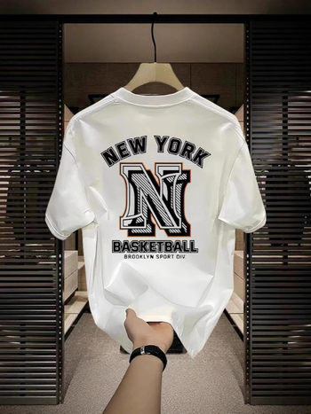 Ανδρική κοντομάνικη βαμβακερή T‑shirt μονόχρωμη για το καλοκαίρι, γεωμετρικό μοτίβο εκτύπωσης, ελαφρύ πολυτελές στυλ