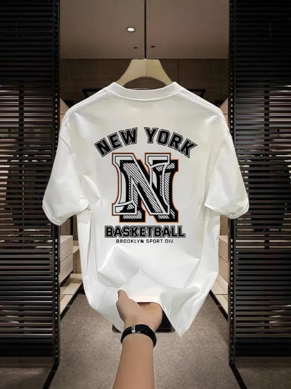 Ανδρική κοντομάνικη βαμβακερή T‑shirt μονόχρωμη για το καλοκαίρι, γεωμετρικό μοτίβο εκτύπωσης, ελαφρύ πολυτελές στυλ