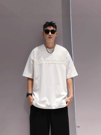 Ανδρικό βαριάς ποιότητας κοντομάνικο T-Shirt, αμερικανικού στυλ, καλοκαίρι 2025, Plus Size, άνετη γραμμή, στρογυλή λαιμόκοψη
