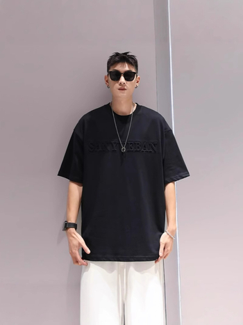 Ανδρικό βαριάς ποιότητας κοντομάνικο T-Shirt, αμερικανικού στυλ, καλοκαίρι 2025, Plus Size, άνετη γραμμή, στρογυλή λαιμόκοψη