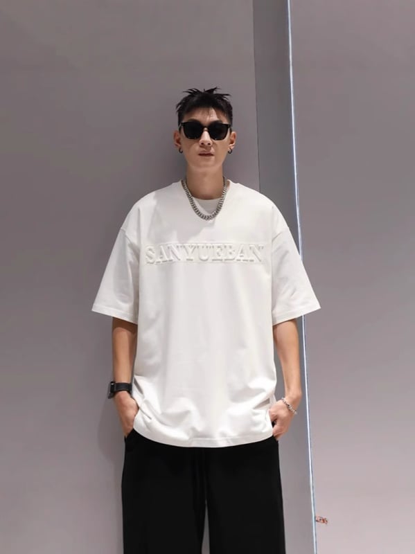 Ανδρικό βαριάς ποιότητας κοντομάνικο T-Shirt, αμερικανικού στυλ, καλοκαίρι 2025, Plus Size, άνετη γραμμή, στρογυλή λαιμόκοψη
