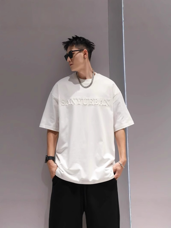 Ανδρικό βαριάς ποιότητας κοντομάνικο T-Shirt, αμερικανικού στυλ, καλοκαίρι 2025, Plus Size, άνετη γραμμή, στρογυλή λαιμόκοψη