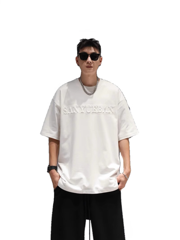 Ανδρικό βαριάς ποιότητας κοντομάνικο T-Shirt, αμερικανικού στυλ, καλοκαίρι 2025, Plus Size, άνετη γραμμή, στρογυλή λαιμόκοψη