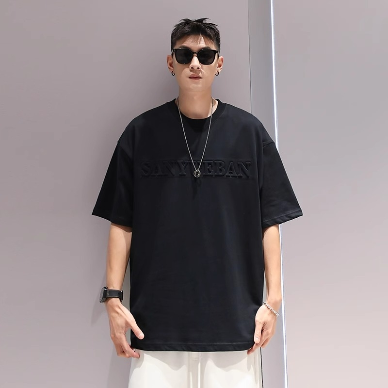 Ανδρικό βαριάς ποιότητας κοντομάνικο T-Shirt, αμερικανικού στυλ, καλοκαίρι 2025, Plus Size, άνετη γραμμή, στρογυλή λαιμόκοψη