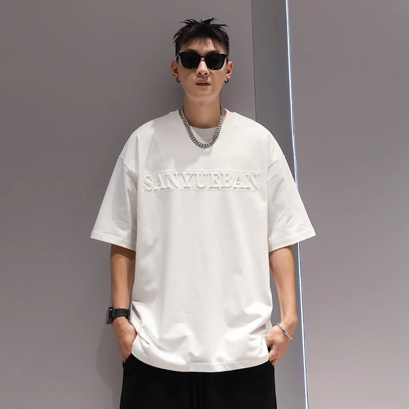 Ανδρικό βαριάς ποιότητας κοντομάνικο T-Shirt, αμερικανικού στυλ, καλοκαίρι 2025, Plus Size, άνετη γραμμή, στρογυλή λαιμόκοψη