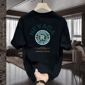 Ανδρικό βαμβακερό T‑shirt με κοντό μανίκι, χαλαρή γραμμή, καθημερινό με εκτύπωση κινέζικης κουλτούρας, καλοκαίρι 2025