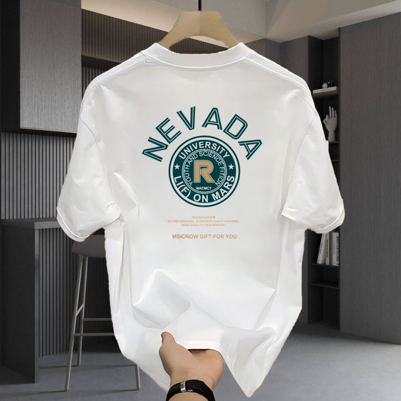 Ανδρικό βαμβακερό T‑shirt με κοντό μανίκι, χαλαρή γραμμή, καθημερινό με εκτύπωση κινέζικης κουλτούρας, καλοκαίρι 2025
