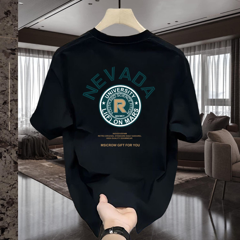 Ανδρικό βαμβακερό T‑shirt με κοντό μανίκι, χαλαρή γραμμή, καθημερινό με εκτύπωση κινέζικης κουλτούρας, καλοκαίρι 2025