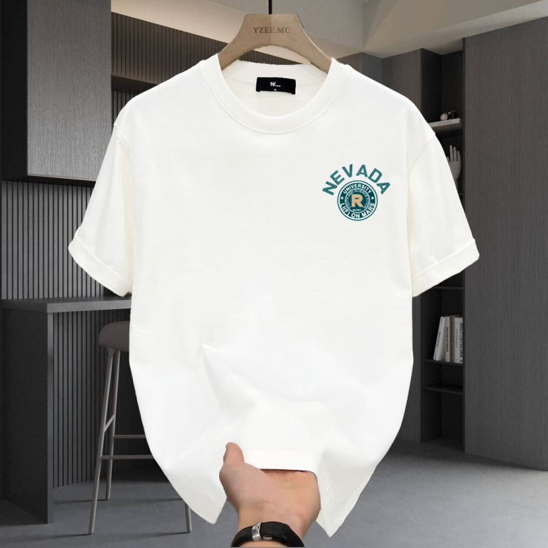 Ανδρικό βαμβακερό T‑shirt με κοντό μανίκι, χαλαρή γραμμή, καθημερινό με εκτύπωση κινέζικης κουλτούρας, καλοκαίρι 2025