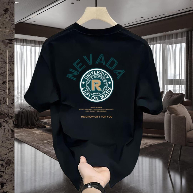Ανδρικό βαμβακερό T‑shirt με κοντό μανίκι, χαλαρή γραμμή, καθημερινό με εκτύπωση κινέζικης κουλτούρας, καλοκαίρι 2025