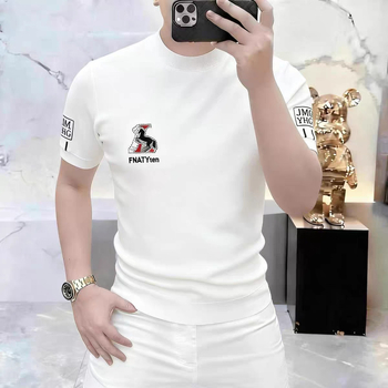 Ανδρική κοντομάνικη βαμβακερή T-shirt – Καλοκαίρι 2026, ελαφρύς πολυτελής σχεδιασμός, στρογγυλή λαιμόκοψη, γεωμετρικό ανάγλυφο μοτίβο, casual εφαρμογή