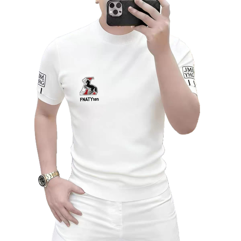 Ανδρική κοντομάνικη βαμβακερή T-shirt – Καλοκαίρι 2026, ελαφρύς πολυτελής σχεδιασμός, στρογγυλή λαιμόκοψη, γεωμετρικό ανάγλυφο μοτίβο, casual εφαρμογή