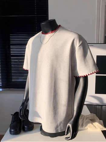 Cleanfit Ανδρικό T‑Shirt με patchwork panels, κοντό μανίκι, φαρδιά γραμμή, στρογγυλή λαιμόκοψη, βαμβακερό μείγμα