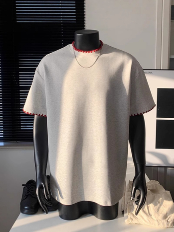 Cleanfit Ανδρικό T‑Shirt με patchwork panels, κοντό μανίκι, φαρδιά γραμμή, στρογγυλή λαιμόκοψη, βαμβακερό μείγμα