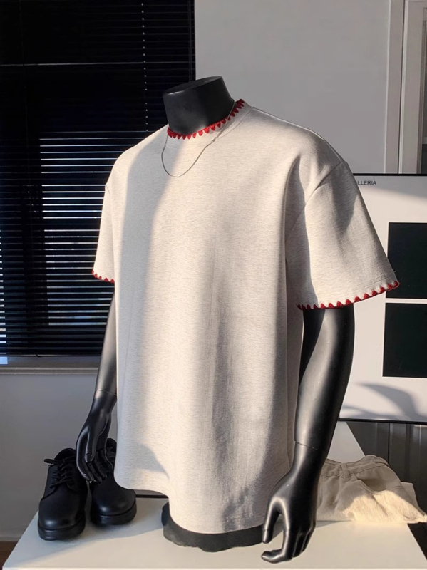 Cleanfit Ανδρικό T‑Shirt με patchwork panels, κοντό μανίκι, φαρδιά γραμμή, στρογγυλή λαιμόκοψη, βαμβακερό μείγμα