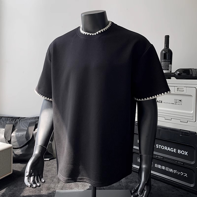 Cleanfit Ανδρικό T‑Shirt με patchwork panels, κοντό μανίκι, φαρδιά γραμμή, στρογγυλή λαιμόκοψη, βαμβακερό μείγμα