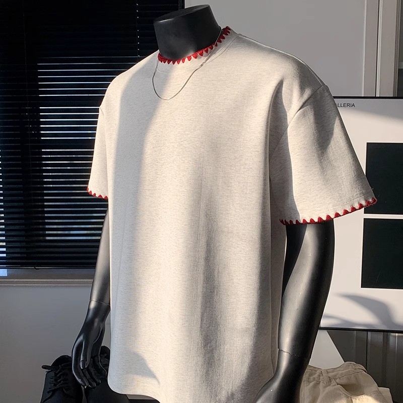 Cleanfit Ανδρικό T‑Shirt με patchwork panels, κοντό μανίκι, φαρδιά γραμμή, στρογγυλή λαιμόκοψη, βαμβακερό μείγμα