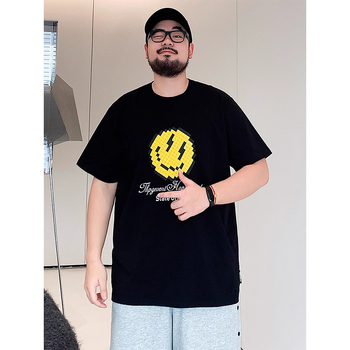 Ανδρικό κοντομάνικο T-shirt με εκτύπωση χαμογελαστού προσώπου, σε μεγάλο μέγεθος, βαμβάκι, στρογγυλός λαιμός, φαρδιά γραμμή, καλοκαίρι