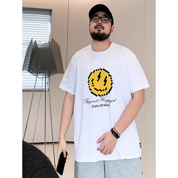 Ανδρικό κοντομάνικο T-shirt με εκτύπωση χαμογελαστού προσώπου, σε μεγάλο μέγεθος, βαμβάκι, στρογγυλός λαιμός, φαρδιά γραμμή, καλοκαίρι